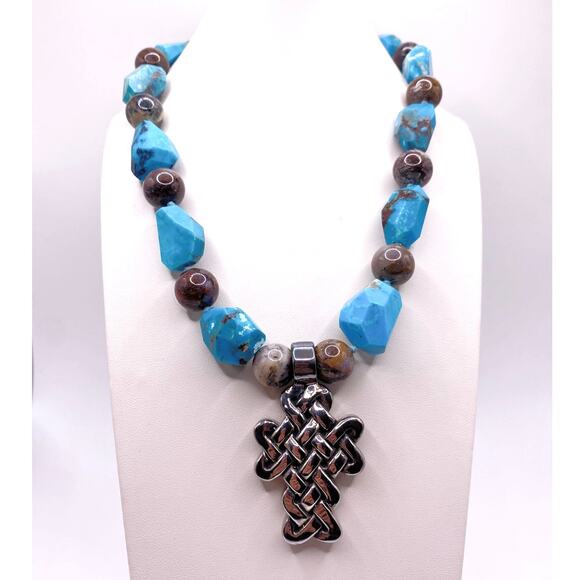 Simon Sebbag Designs Signed 925 Silver Celtic Cross With Turquoise and Agate - Picture 3 of 8
